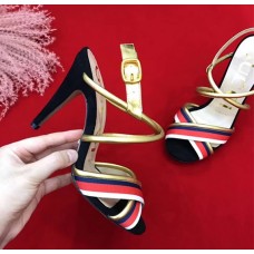 Gucci Stripes Sandal 10cm Heel Gold 2018