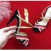 Gucci Stripes Sandal 10cm Heel Gold 2018