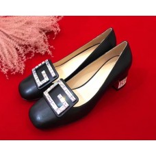 Gucci Leather Mid-heel Pump with Crystal G 522697 Black 2018