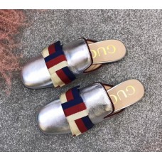 Gucci Metallic Leather Flat Slipper with Bow Silver 2018