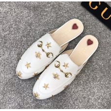 Gucci Princetown Embroidered Leather Slipper 505268 White 2018