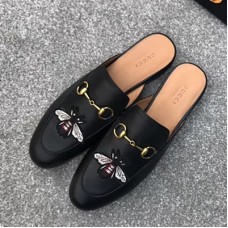 Gucci Princetown Bee Embroidered Leather Slipper Black 2017