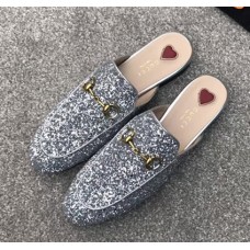 Gucci Princetown Glitter Slipper ‎432773 Silver 2018