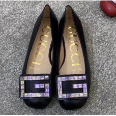 Gucci Leather Ballet Flats Black With Crystal G 551434 2019