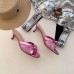 Gucci Front Knot Leather Mid-heel Sandals 577229 Metallic Pink 2019