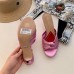 Gucci Front Knot Leather Mid-heel Sandals 577229 Metallic Pink 2019