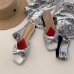 Gucci Front Knot Leather Slide Sandals 577231 Metallic Silver 2019