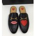 Gucci Princetown Heart Embroidery Leather Slipper Black 2018