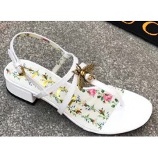 Gucci Patent Leather Sandal with Bee ‎524624 White 2018