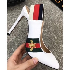 Gucci Leather Web Slingback Pump 105mm Heel 525942 White 2018