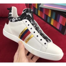 Gucci Leather And Lace High Top Sneaker 481149 Black/White 2017