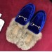 Gucci Princetown Velet Horsebit Detail Slipper With Fur 448657 Blue 2017