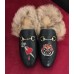 Gucci Princetown Calfskin Horsebit Detail Applique Slipper With Fur 2017