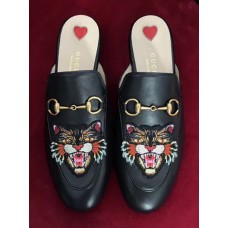 Gucci Princetown Leather Horsebit Detail Embroidered Angry Cat Slipper 2017