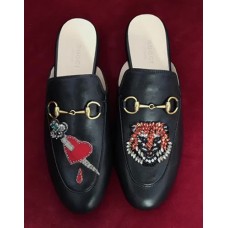 Gucci Princetown Calfskin Horsebit Detail Slipper With Appliques 463475 2017