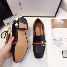 Gucci Leather Double G mid-heel preal loafer shoes Black(Y30-721704)