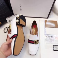 Gucci Leather Double G mid-heel preal loafer shoes White(Y30-721706)