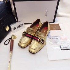 Gucci Leather Double G mid-heel loafer shoes Metallic golden(Y30-721711)