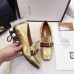 Gucci Leather Double G mid-heel preal loafer shoes Metallic golden(Y30-721712)