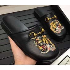 Gucci Horsebit Detail Round Toe Embroidered Tiger Head Slipper Black 2017