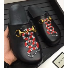 Gucci Horsebit Detail Round Toe Embroidered Snake Slipper Black 2017