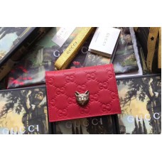 Gucci 548057 Signature card case with cat Red Leather