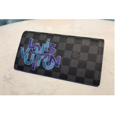 Louis Vuitton N60326 LV Brazza Wallet In Damier Graphite Canvas With Blue