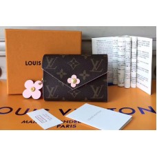 Louis Vuitton M64203 Monogram Canvas Victorine Wallet With Flower Charm Pink