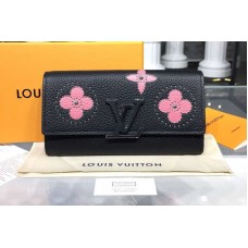 Louis Vuitton M63211 LV Taurillon Leather Capucines Wallet Black And Pink