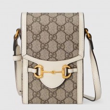 Gucci Horsebit 1955 Mini Bag in GG Canvas with White Leather