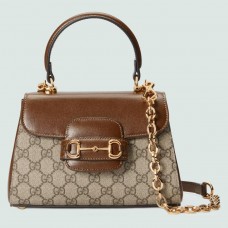 Gucci Horsebit 1955 Mini Handbag in GG Canvas with Brown Leather