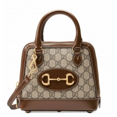 Gucci Horsebit 1955 Mini Top Handle Bag in GG Canvas with Brown Leather