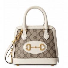 Gucci Horsebit 1955 Mini Top Handle Bag in GG Canvas with White Leather