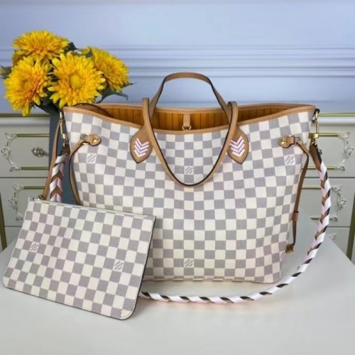 Replica Louis Vuitton LV Neverfull MM N50047 Damier Azur with Pink ...