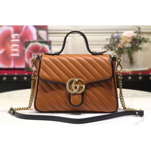 Gucci 498110 GG Marmont small top handle bag cognac leather ...