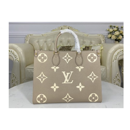 Louis Vuitton M45494 LV OnTheGo MM Tote bag in Tourterelle Gray/Cream ...