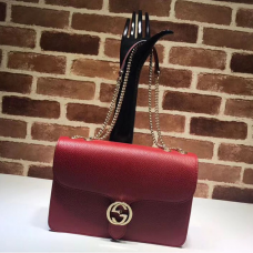 Gucci 510303 Interlocking GG Leather Crossbody Bags Red