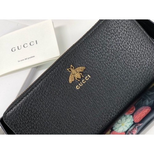 Gucci Animalier Leather Zip Around Wallet 523667 Black