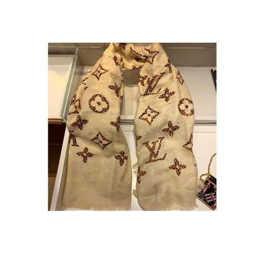 Louis Vuitton M75883 LV Monogram Giant Jungle Shawl Beige Silk and Wool ...