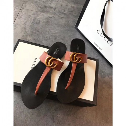 gucci leather thong sandal with double g brown