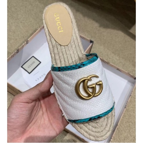 Gucci Chevron Raffia Espadrilles Slides Sandals With Double G 578554 2019