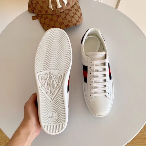 Gucci Ace Leather Low-Top Lovers Sneakers Blue/Red Web Creamy 2018