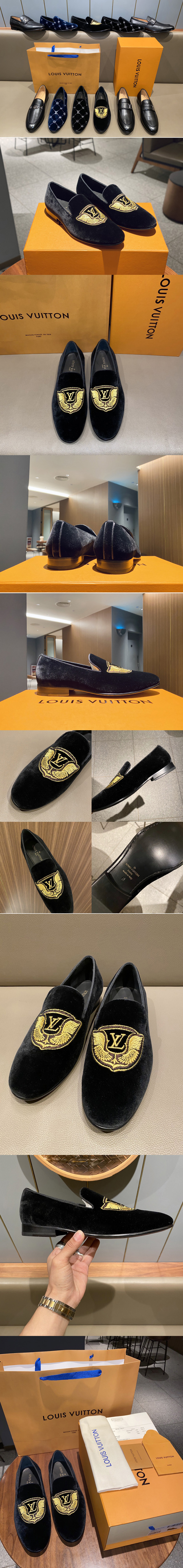 Replica Louis Vuitton 1A5FWG Auteuil slipper Shoe in Black Velvet