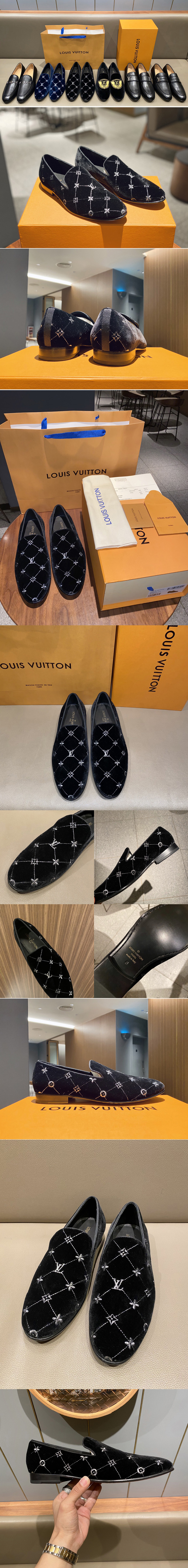 Replica Louis Vuitton 1A5FXP LV Auteuil slipper Shoe in Black Velvet