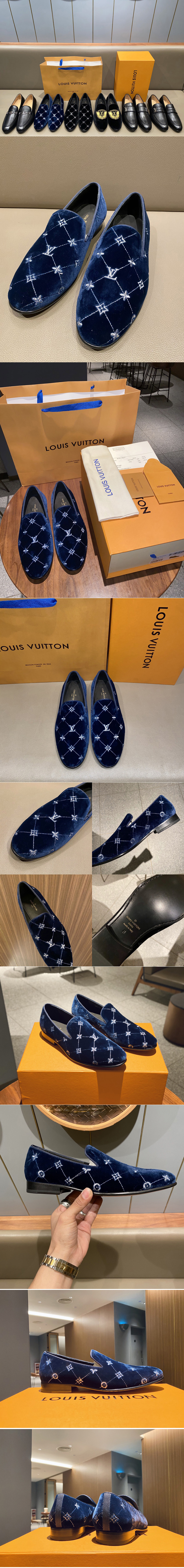 Replica Louis Vuitton 1A5FXP LV Auteuil slipper Shoe in Blue Velvet