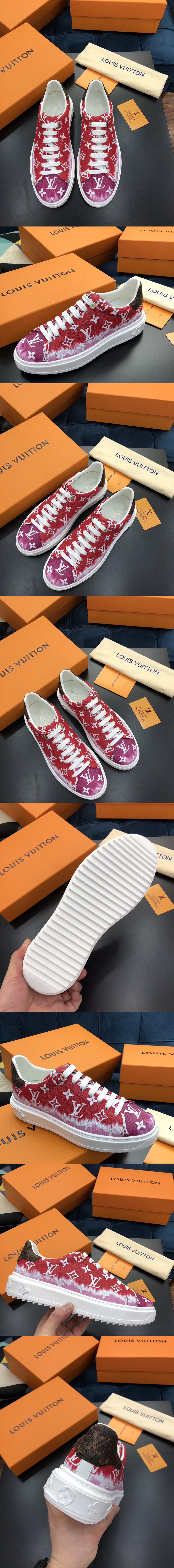 Replica Louis Vuitton 1A7ULX LV Escale Time Out sneaker in Red Patent Monogram canvas