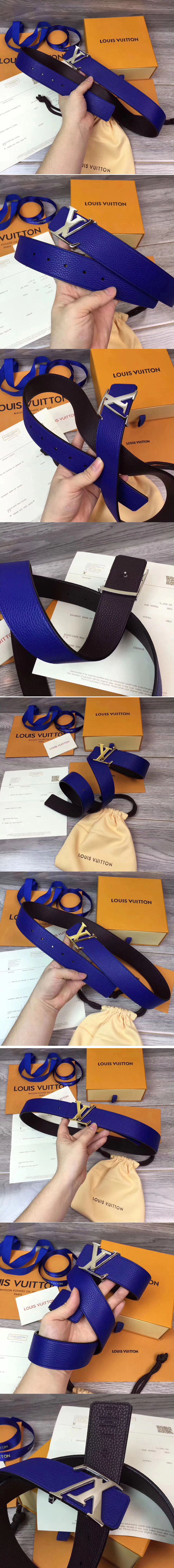 Replica Louis Vuitton M9080T INITIALES 40 MM REVERSIBLE Belts Silver Buckle Blue/Coffee