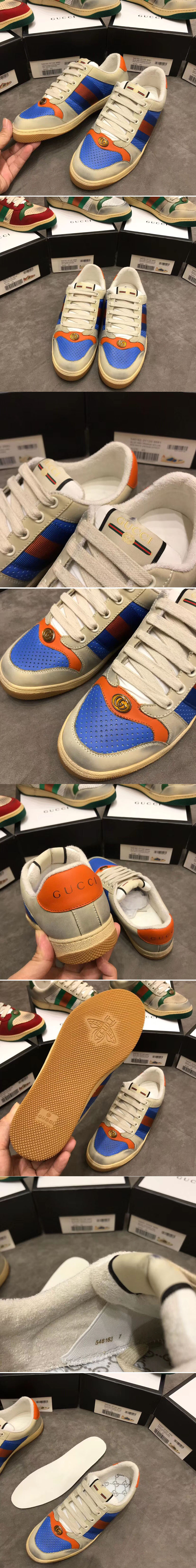 Replica Gucci ‎546163 Screener leather sneaker blue and white leather