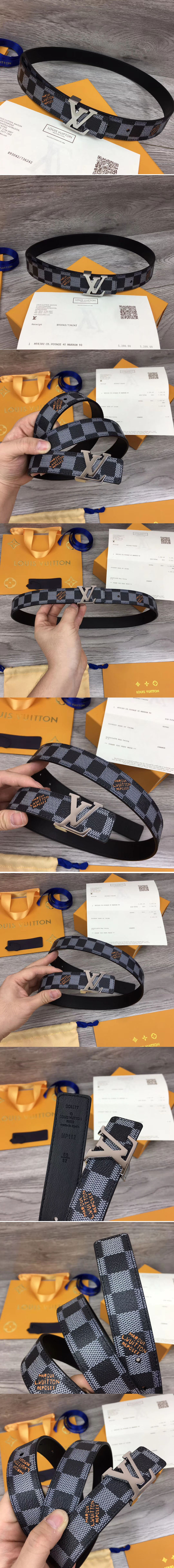 Replica Louis Vuitton MP182 LV Initiales 25mm Reversible belts Damier Graphite Canvas Silver Buckle