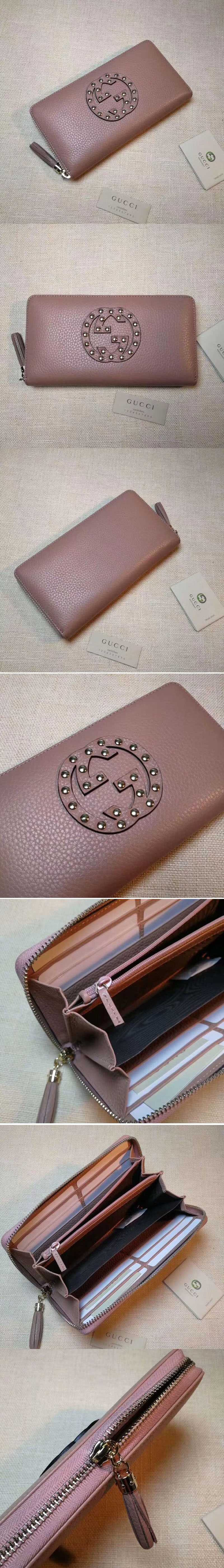 Replica Gucci 308004 Soho Original Leather Zip Around Wallets Pink Diamond Logo